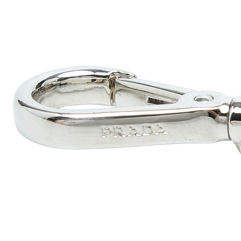 Prada Cat Robot Key Holder Black Leather Line Stone Plated