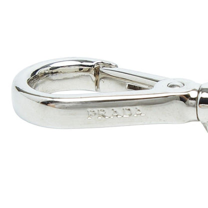 Prada Cat Robot Key Holder Black Leather Line Stone Plated