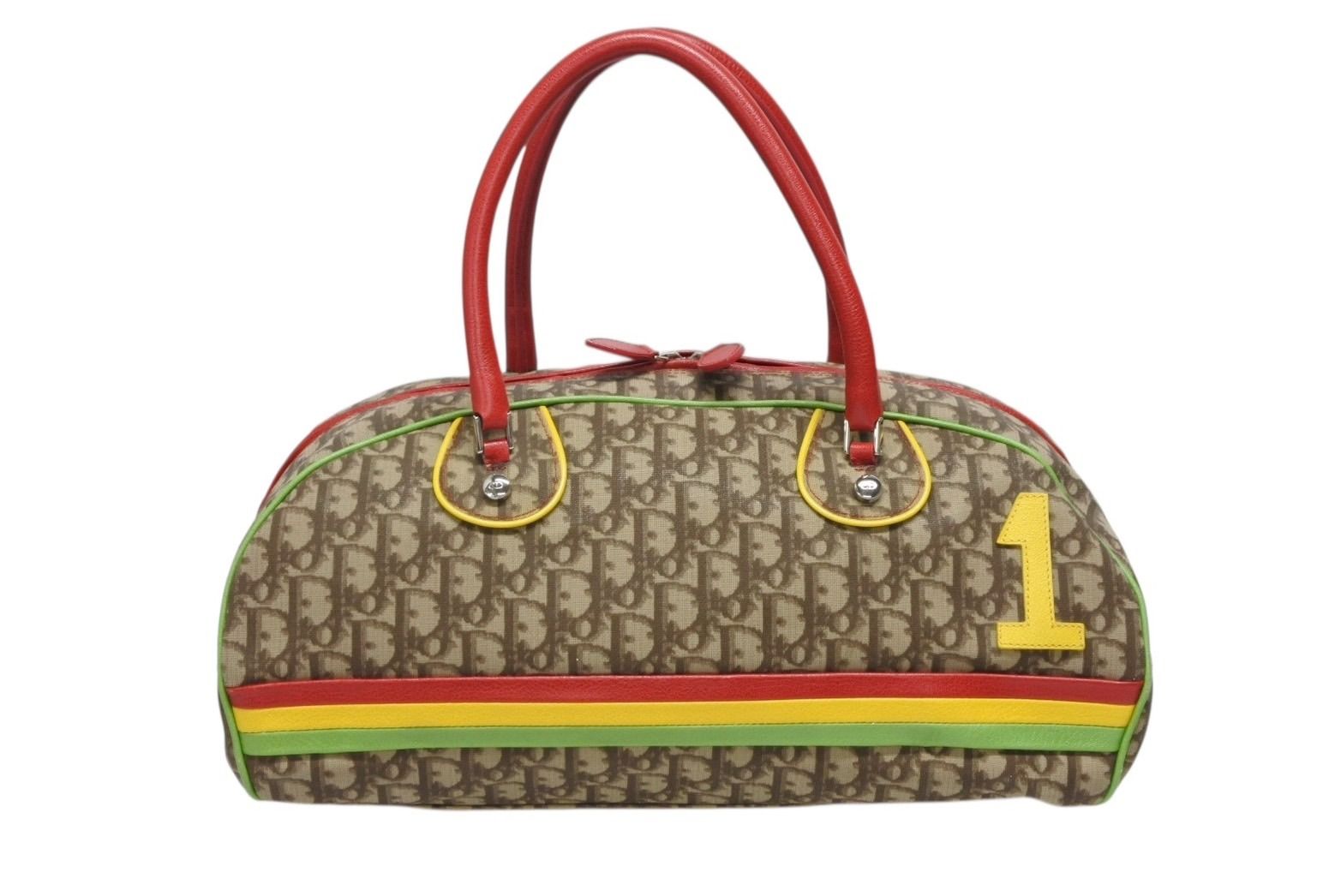 Dior Boston Bag Trotter Rasta Color Brown Silver