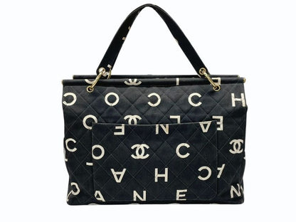 Chanel By Sea Line Tote Bag CC Logo Icon Cotton Canvas Black Gold