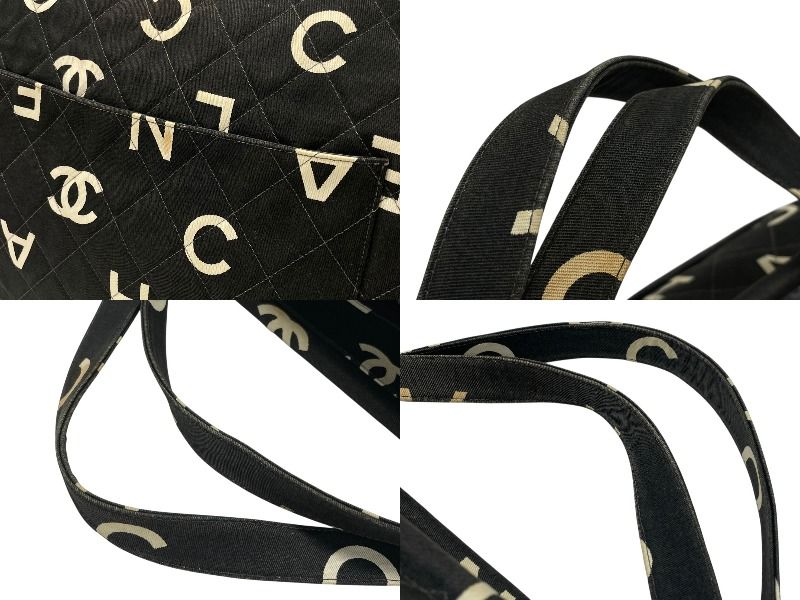 Chanel By Sea Line Tote Bag CC Logo Icon Cotton Canvas Black Gold — view 4