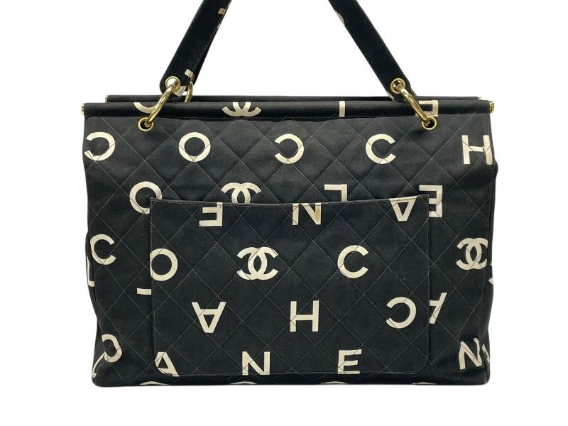 Chanel By Sea Line Tote Bag CC Logo Icon Cotton Canvas Black Gold — view 2