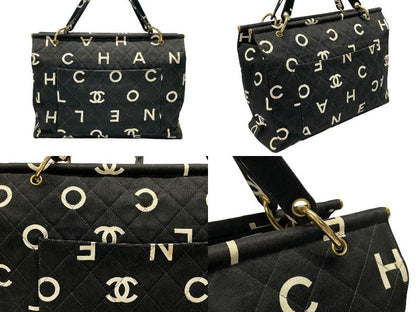 Chanel By Sea Line Tote Bag CC Logo Icon Cotton Canvas Black Gold — view 3