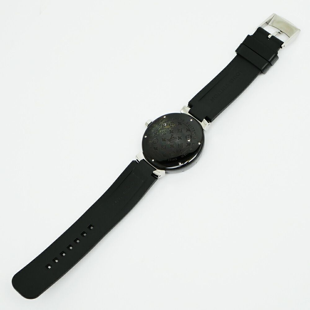 Louis Vuitton Tambour in Black GMT Dial Stainless Steel Rubber Quartz Watch