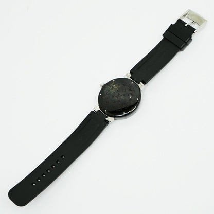 Louis Vuitton Tambour in Black GMT Dial Stainless Steel Rubber Quartz Watch