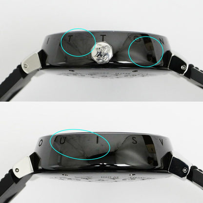 Louis Vuitton Tambour in Black GMT Dial Stainless Steel Rubber Quartz Watch