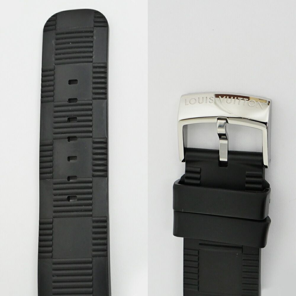Louis Vuitton Tambour in Black GMT Dial Stainless Steel Rubber Quartz Watch