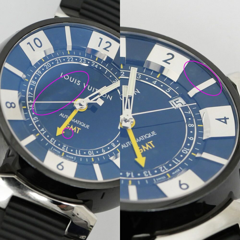 Louis Vuitton Tambour in Black GMT Dial Stainless Steel Rubber Quartz Watch