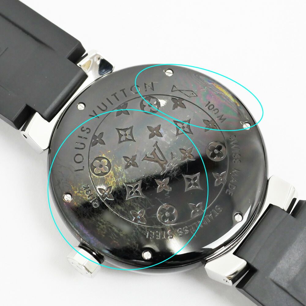 Louis Vuitton Tambour in Black GMT Dial Stainless Steel Rubber Quartz Watch