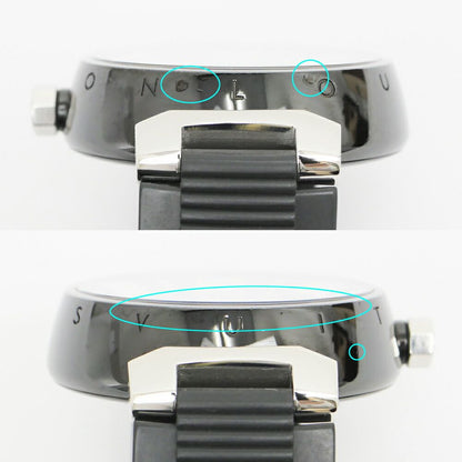 Louis Vuitton Tambour in Black GMT Dial Stainless Steel Rubber Quartz Watch