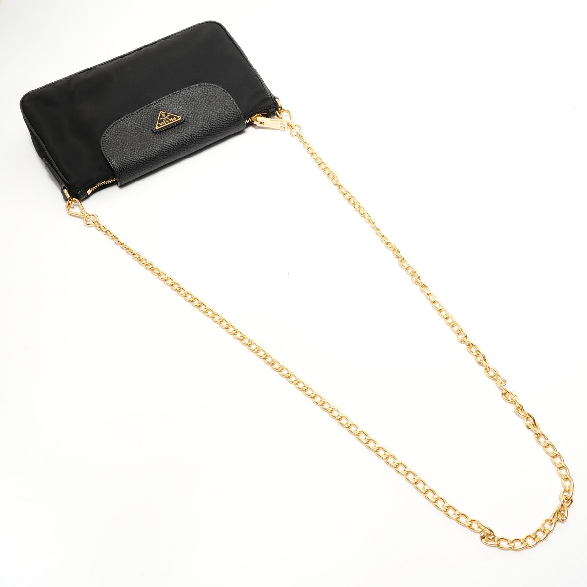Prada Shoulder Bag Triangle Logo Nylon Saffiano Leather