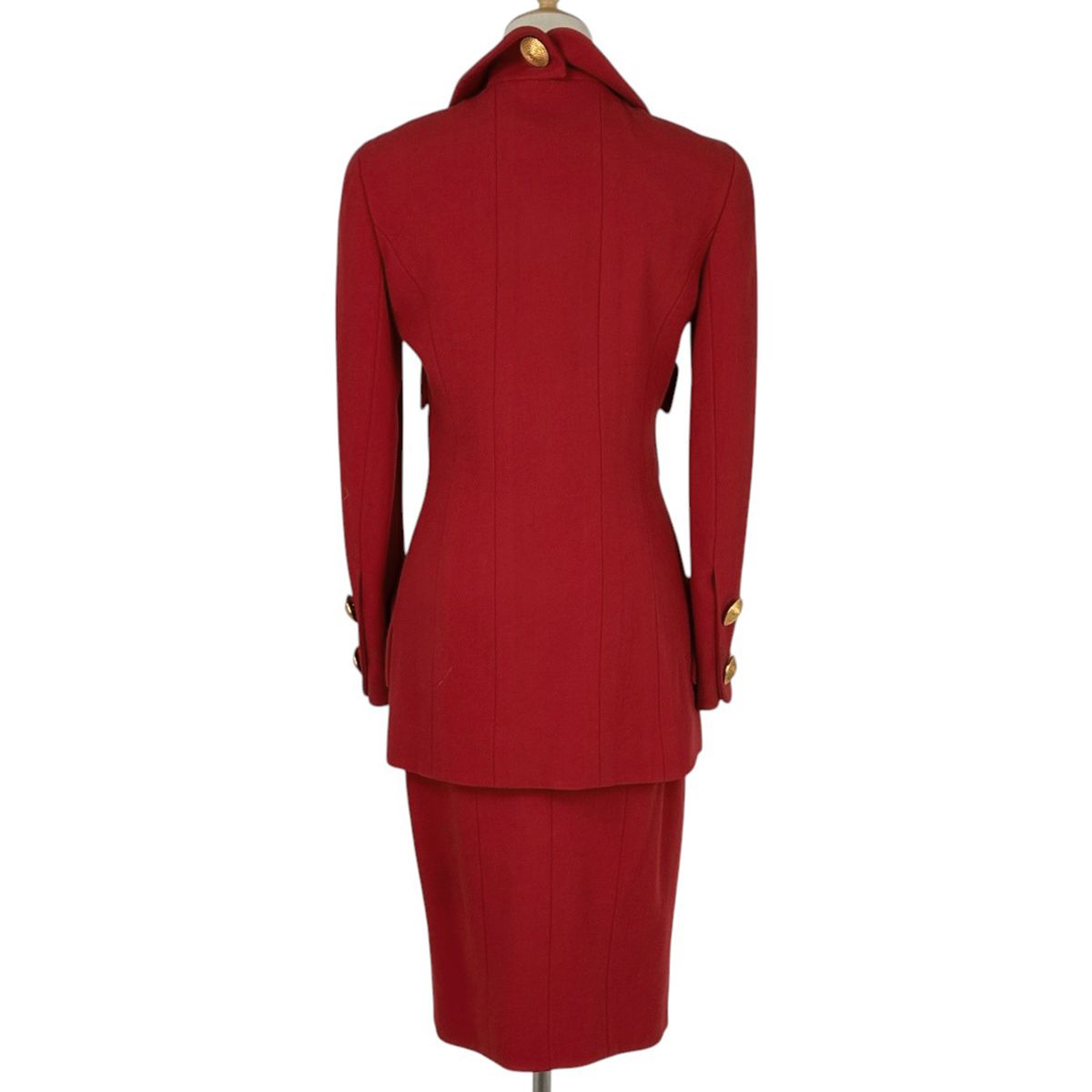 Chanel CC Logo Button Set Skirt Suit Wool Red