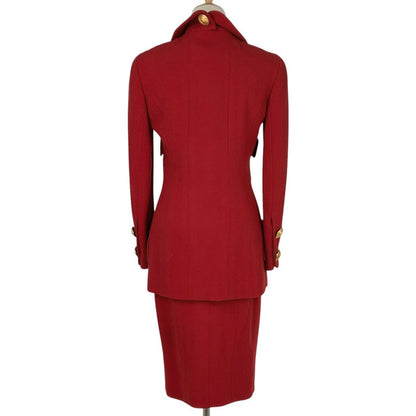 Chanel CC Logo Button Set Skirt Suit Wool Red