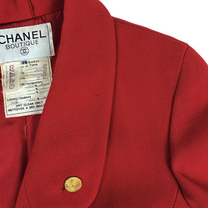 Chanel CC Logo Button Set Skirt Suit Wool Red