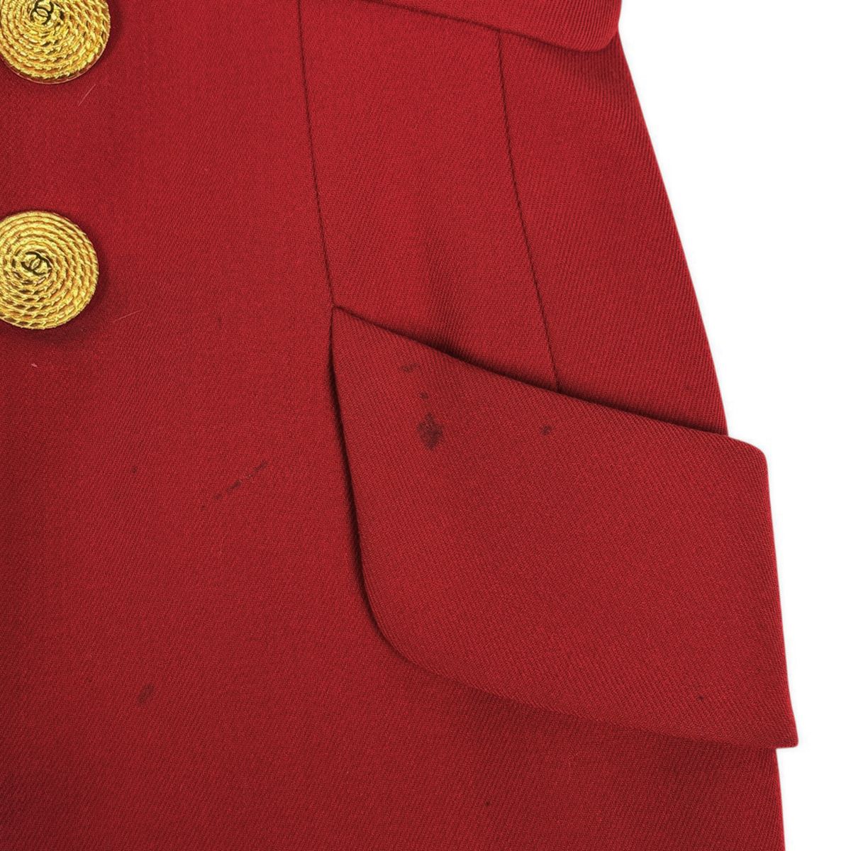 Chanel CC Logo Button Set Skirt Suit Wool Red