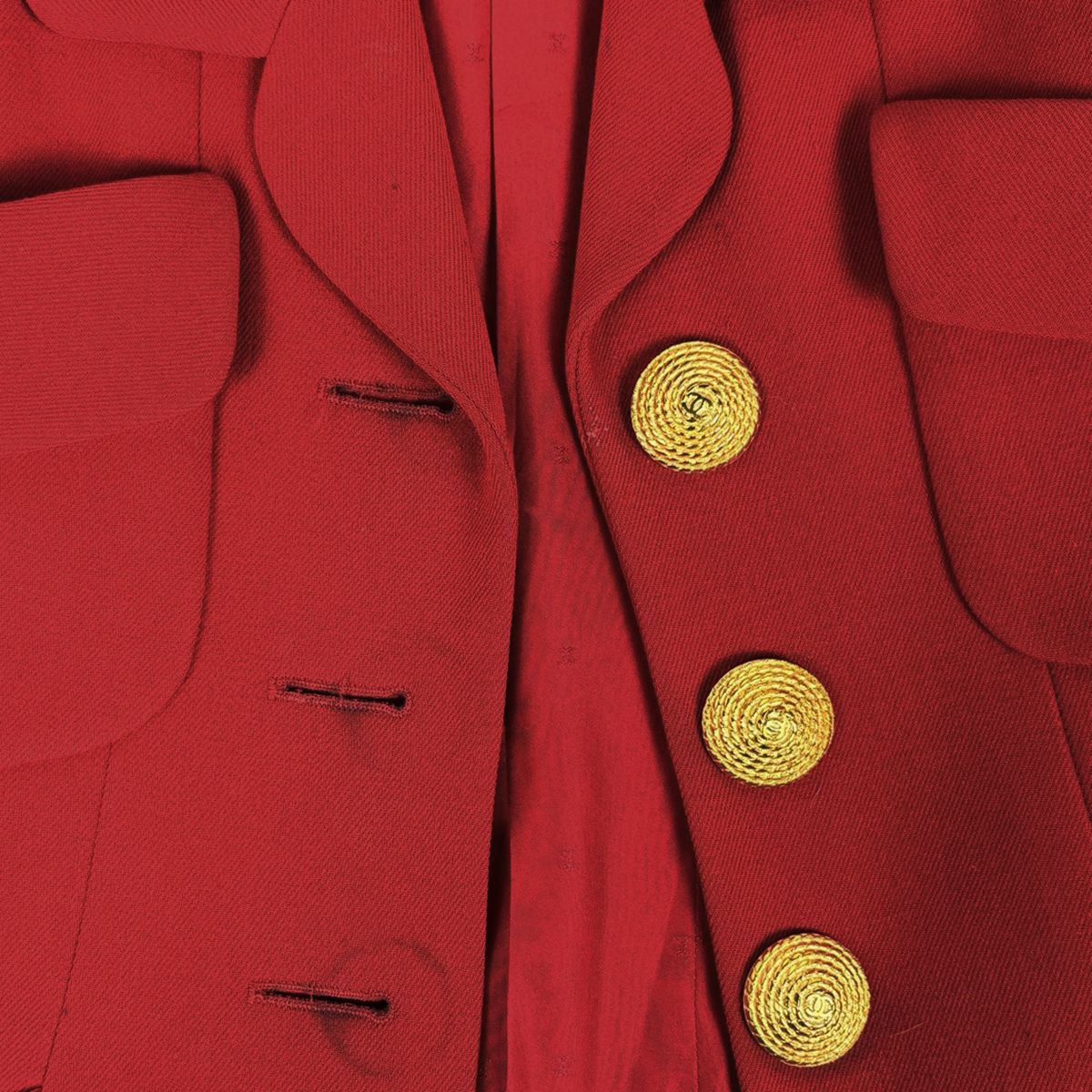 Chanel CC Logo Button Set Skirt Suit Wool Red