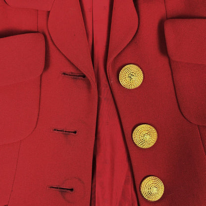 Chanel CC Logo Button Set Skirt Suit Wool Red