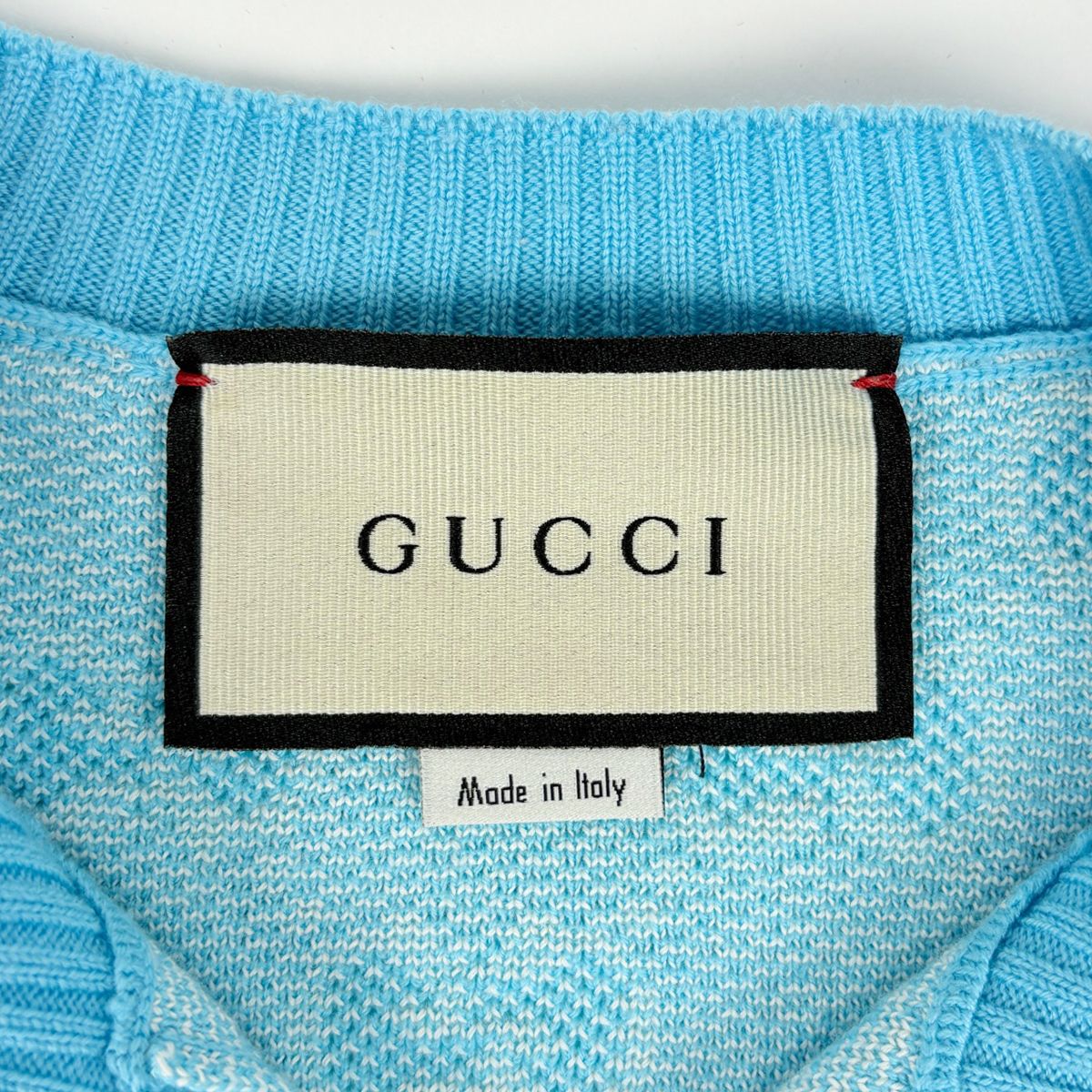 Gucci GG Pattern Cardigan Crew Neck Top Wool Cotton Light Blue