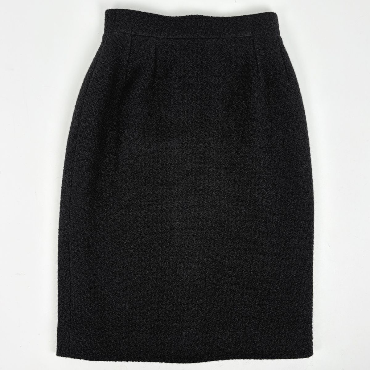 Chanel CC Logo Button Tweed Set 93c Skirt Suit Wool Black