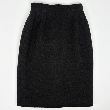 Chanel CC Logo Button Tweed Set 93c Skirt Suit Wool Black