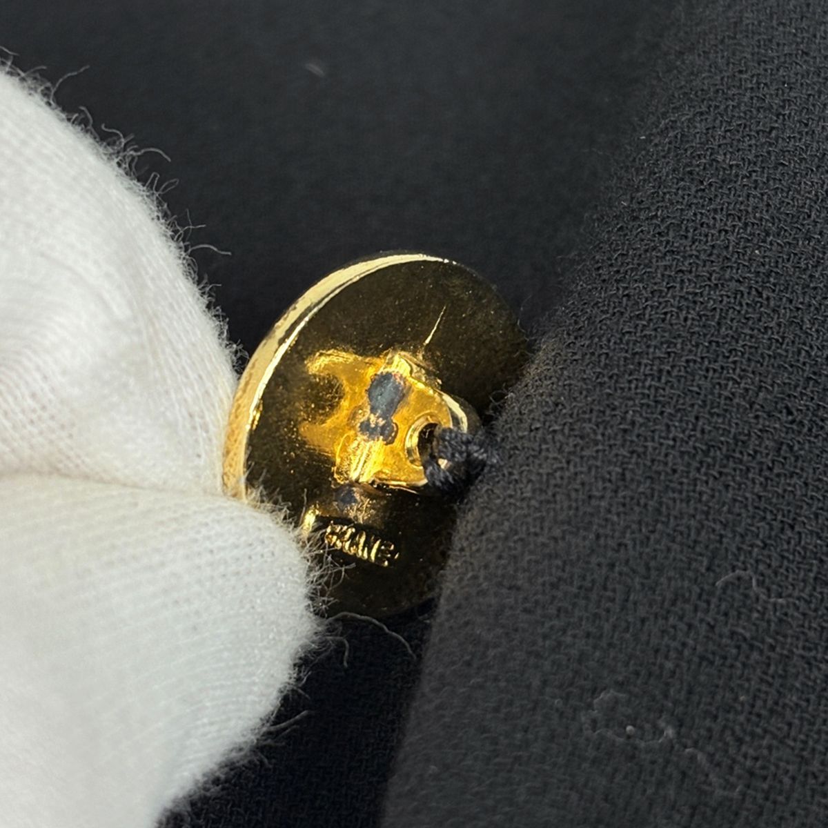 Chanel Collarless Jacket CC Logo Barley Button Wool Black