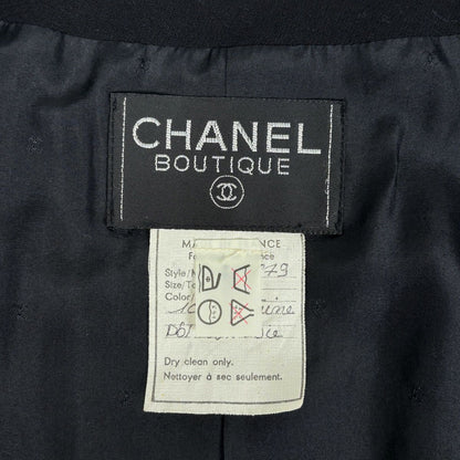 Chanel Collarless Jacket CC Logo Barley Button Wool Black
