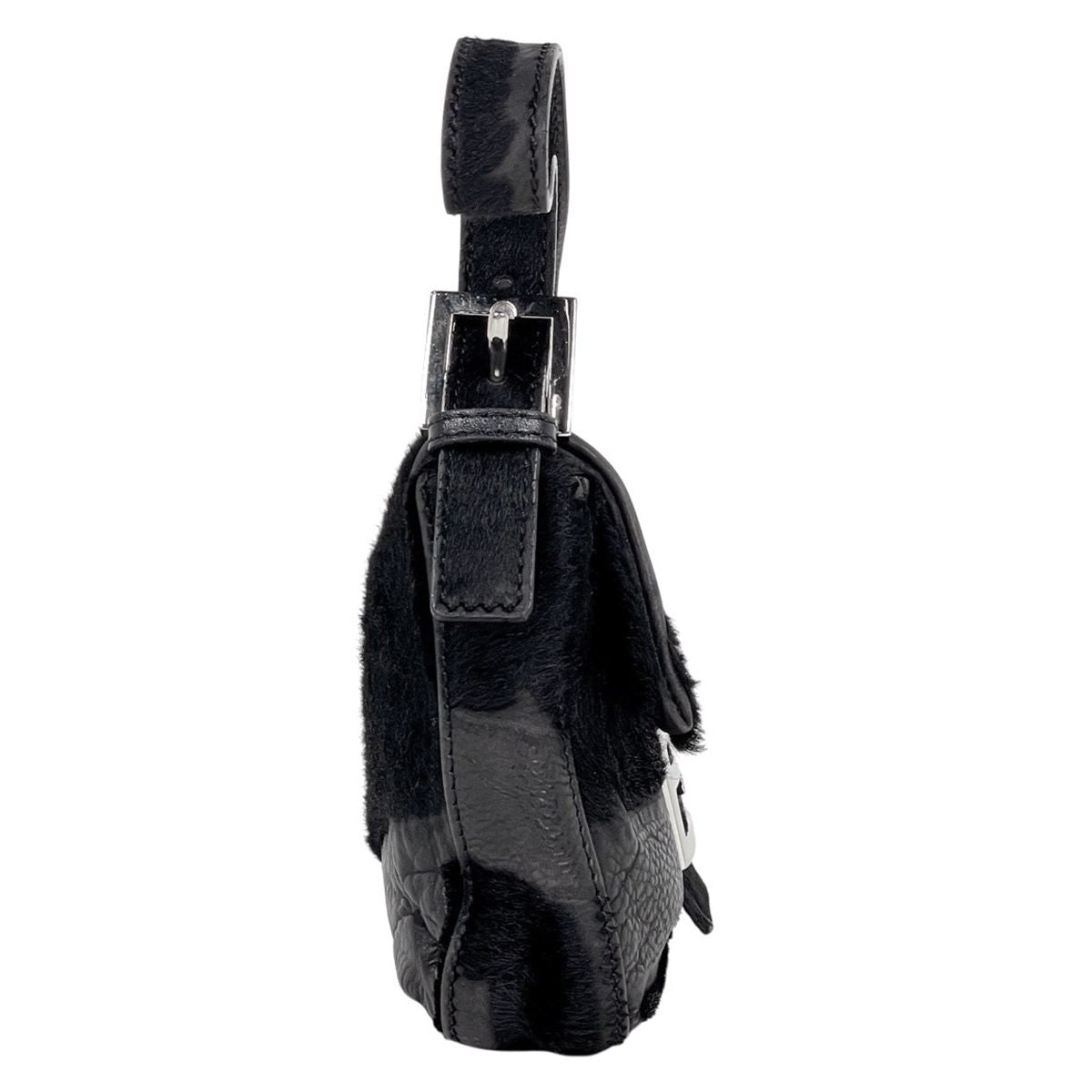 Fendi Zucca Logo Mamma Baguette Shoulder Bag Leather Black
