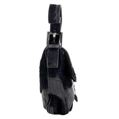 Fendi Zucca Logo Mamma Baguette Shoulder Bag Leather Black