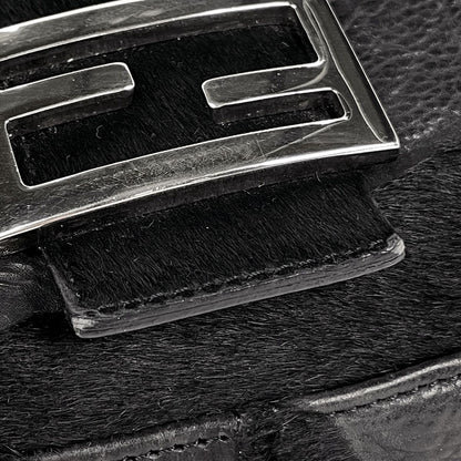 Fendi Zucca Logo Mamma Baguette Shoulder Bag Leather Black