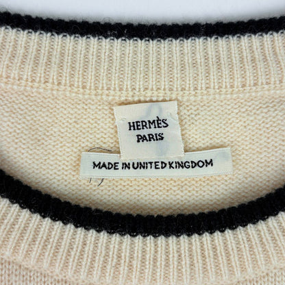 Hermes Logo Round Neck Sweater Top Cashmere White Black