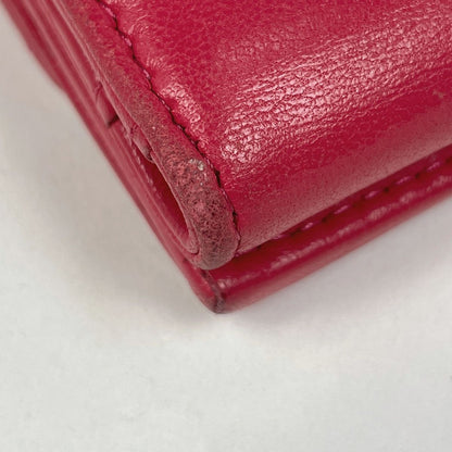Chanel CC Logo Trifold Wallet Compact Quilted Enamel Leather Pink