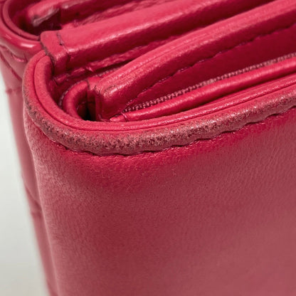 Chanel CC Logo Trifold Wallet Compact Quilted Enamel Leather Pink