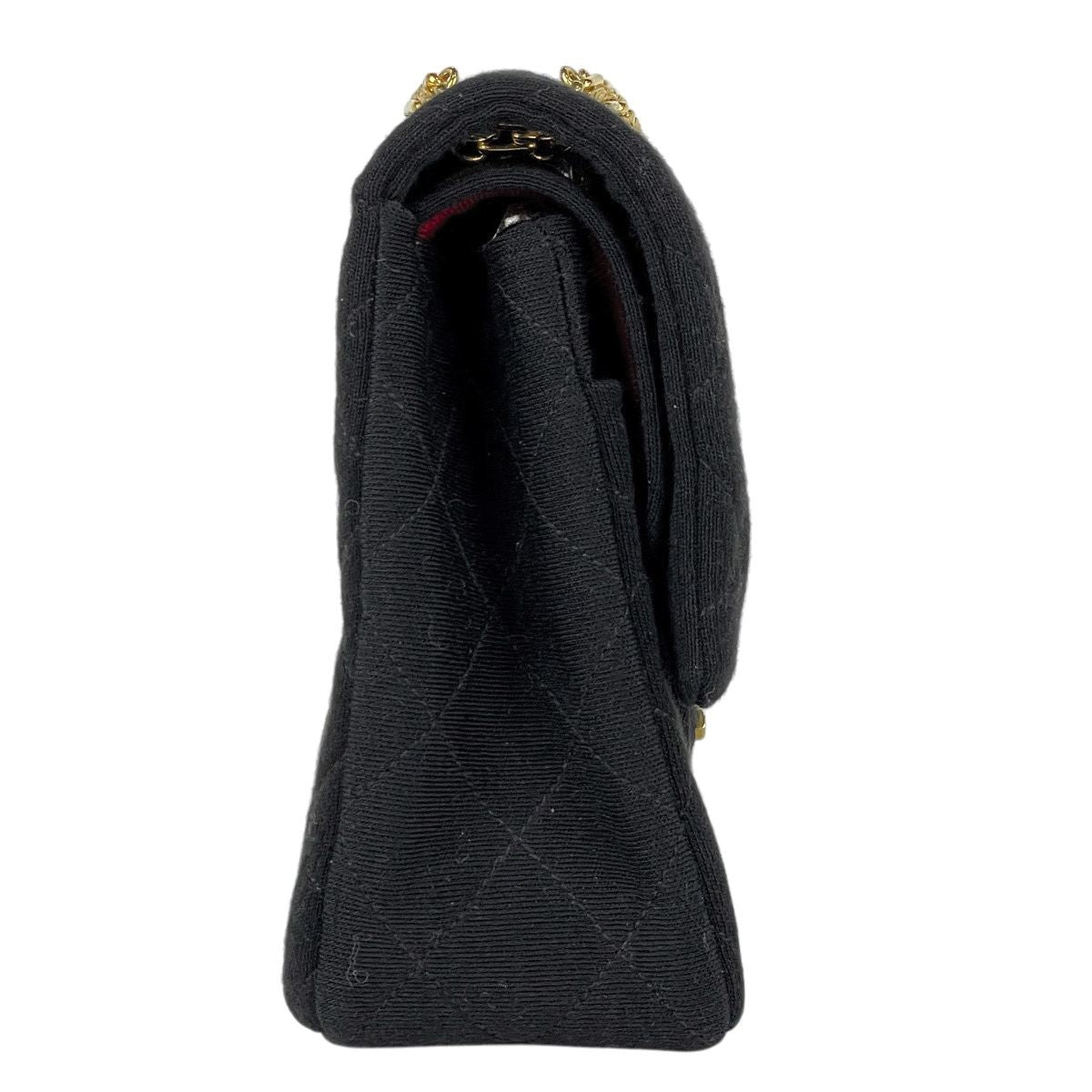 Chanel Quilted Double Flap Chain Shoulder Bag CC Logo Jersey Black