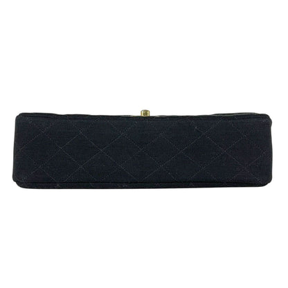 Chanel Quilted Double Flap Chain Shoulder Bag CC Logo Jersey Black