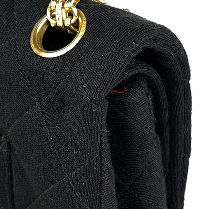 Chanel Quilted Double Flap Chain Shoulder Bag CC Logo Jersey Black