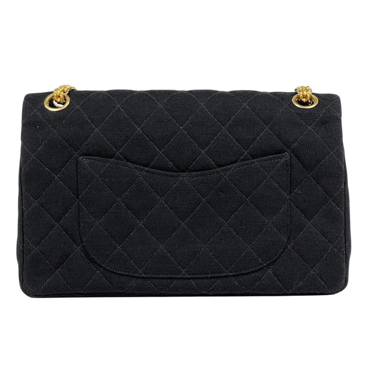 Chanel Quilted Double Flap Chain Shoulder Bag CC Logo Jersey Black