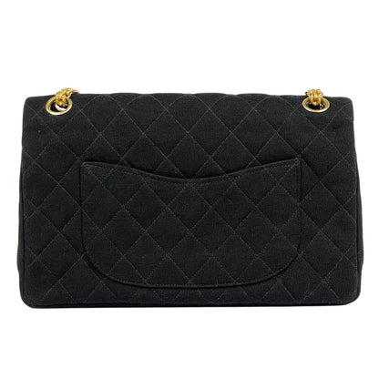 Chanel Quilted Double Flap Chain Shoulder Bag CC Logo Jersey Black