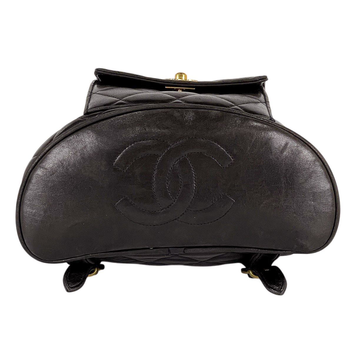 Chanel CC Logo Chain Backpack Quilted Leather Black