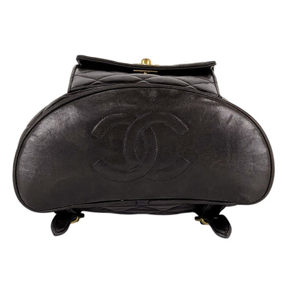 Chanel CC Logo Chain Backpack Quilted Leather Black