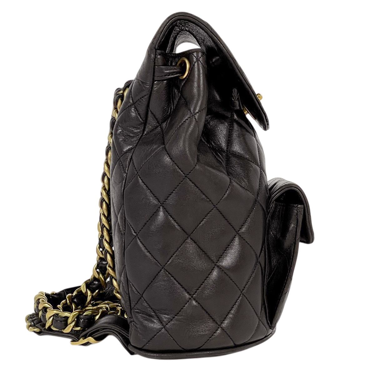 Chanel CC Logo Chain Backpack Quilted Leather Black