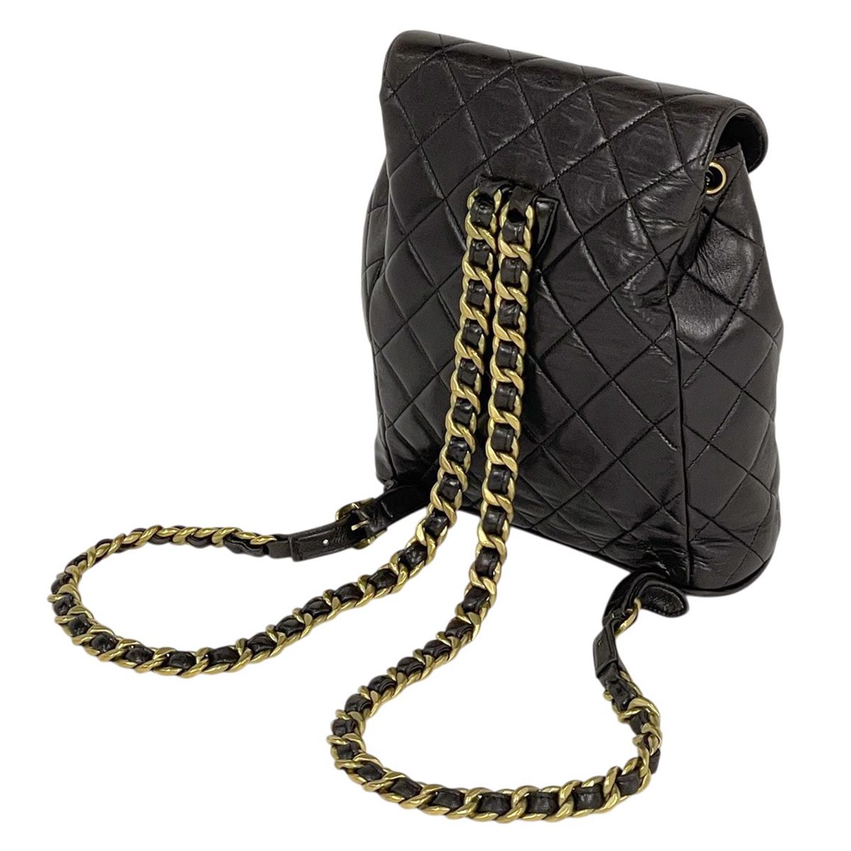 Chanel CC Logo Chain Backpack Quilted Leather Black