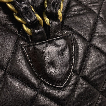 Chanel CC Logo Chain Backpack Quilted Leather Black
