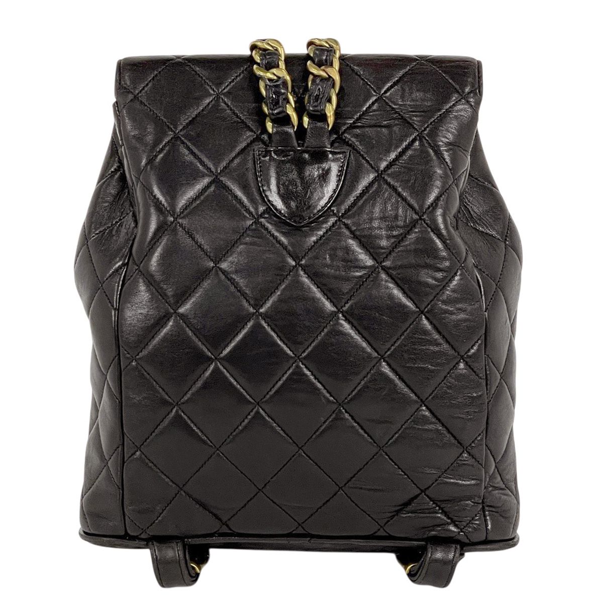 Chanel CC Logo Chain Backpack Quilted Leather Black