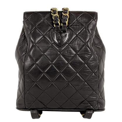 Chanel CC Logo Chain Backpack Quilted Leather Black