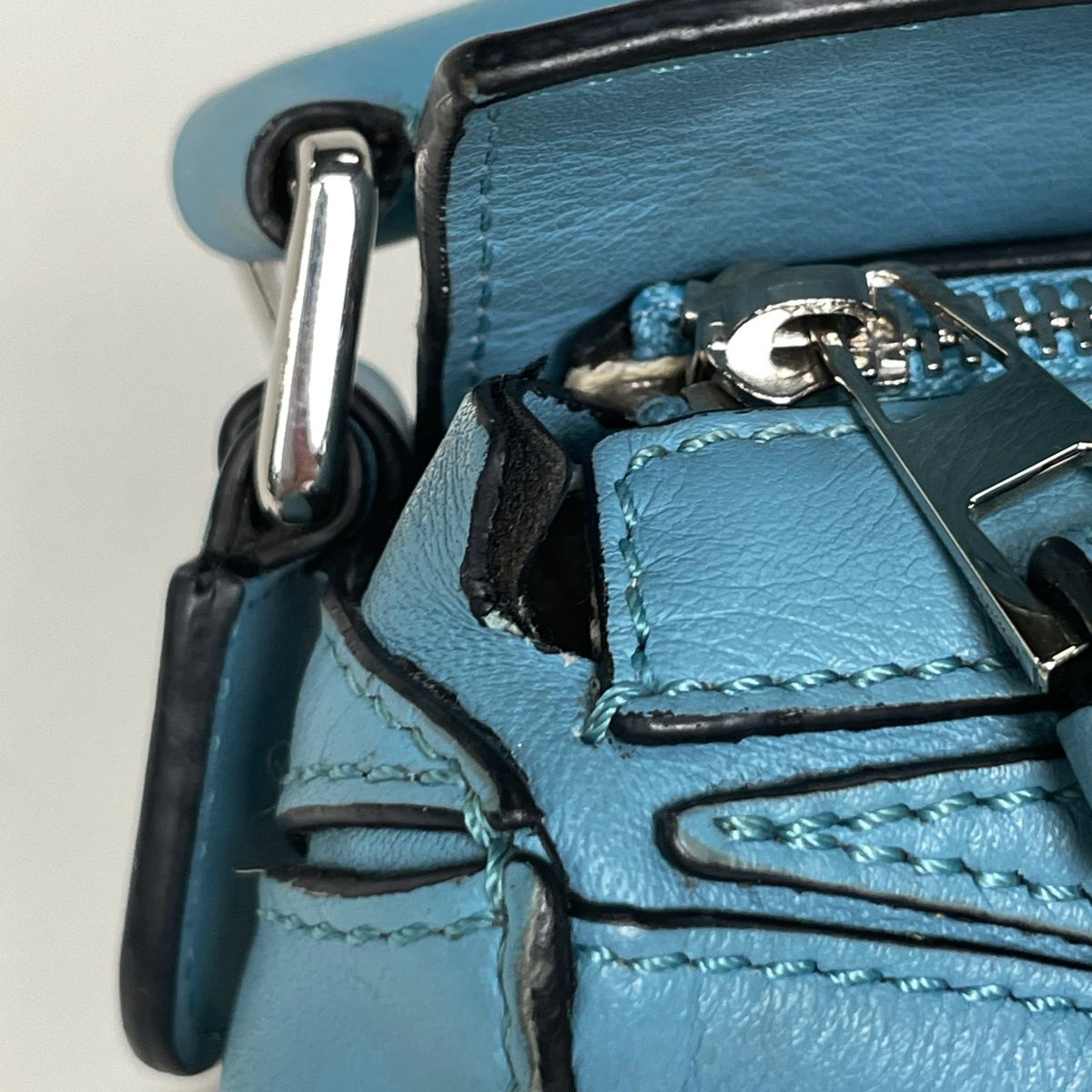 Loewe Puzzle Bag Mini Anag Lambskin 2-Way Handbag Leather Blue