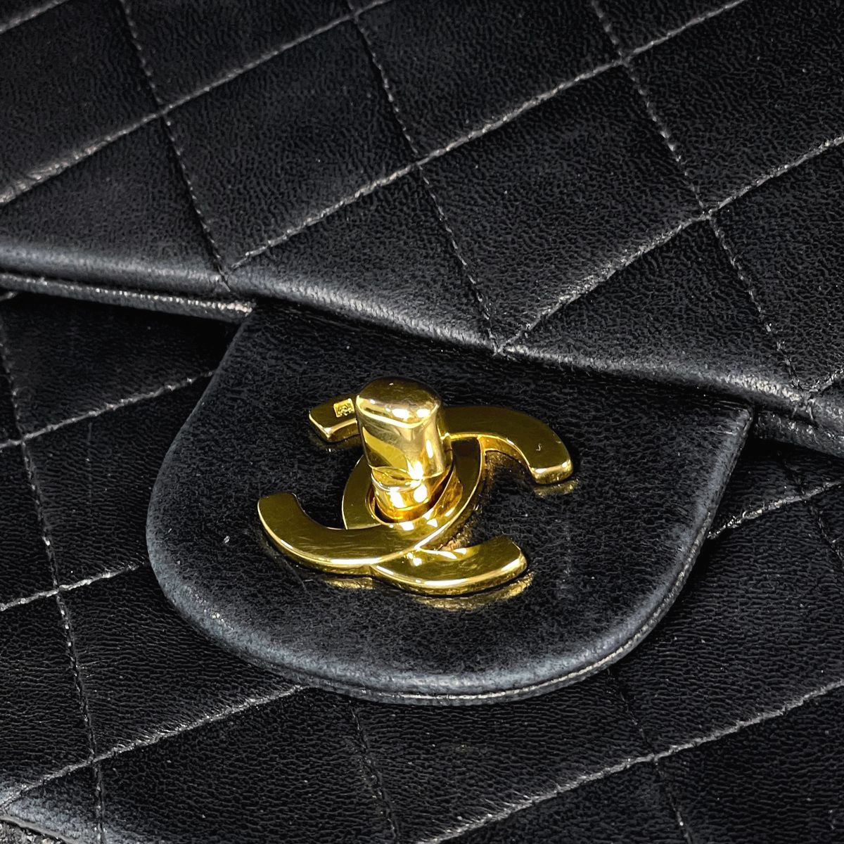 Chanel Quilted Double Flap Chain Shoulder Bag CC Logo Leather Black