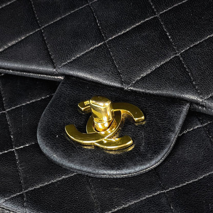 Chanel Quilted Double Flap Chain Shoulder Bag CC Logo Leather Black