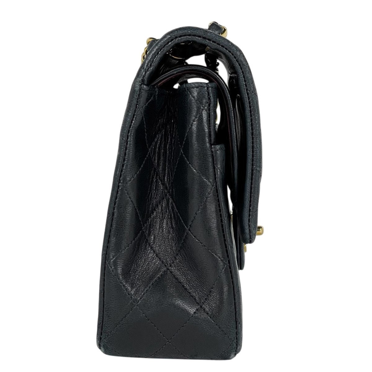 Chanel Quilted Double Flap Chain Shoulder Bag CC Logo Leather Black