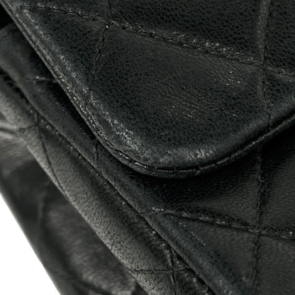 Chanel Quilted Double Flap Chain Shoulder Bag CC Logo Leather Black