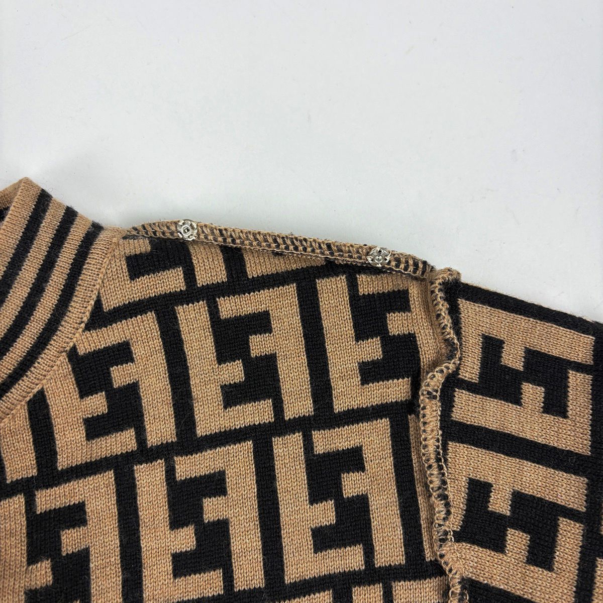Fendi Zucca Pattern Sweater Tunic Top Wool Brown